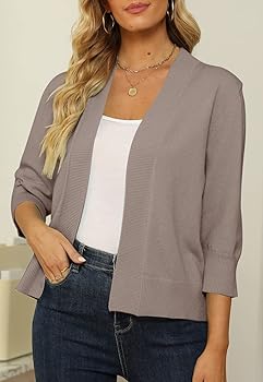 Shermia Women's 3/4 Sleeve Cropped Cardigan Sweater Open